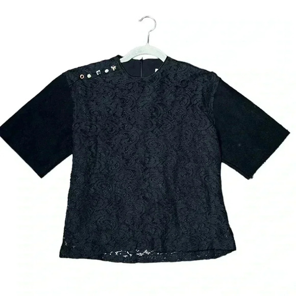 Playment X Khos Lace Overlay Embellished Black Blouse Size See Measurements - Picture 1 of 7